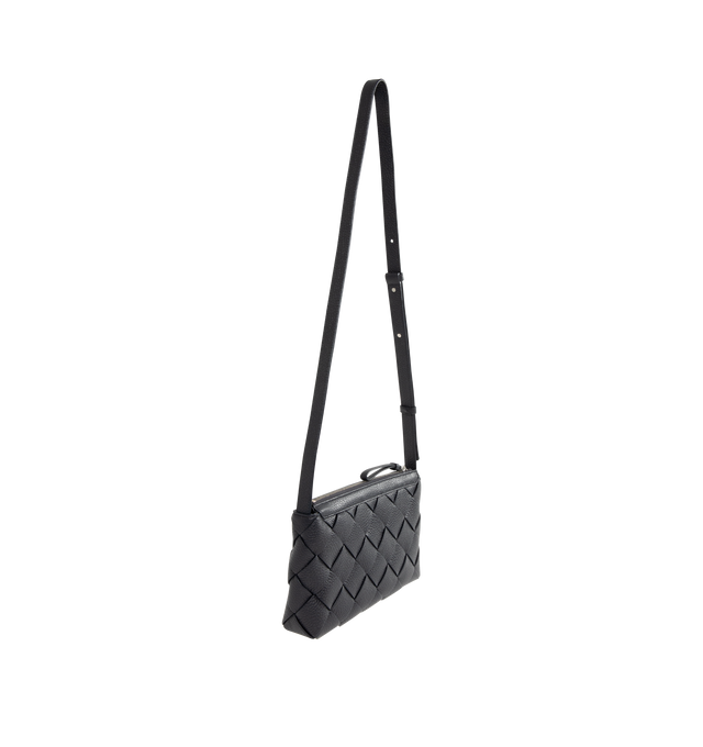 Image 2 of 3 - BLACK - BOTTEGA VENETA Diago Zipped Messenger Bag featuring zipped cross-body bag in grained Intreccio leather with adjustable strap, single interior zipped pocket and two flat open pockets.  Calfskin. Lining: canvas. 5.9" x 9.8" x 2". Strap drop: 19.7". Made in Italy. 