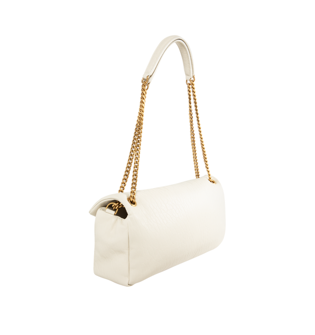 Image 2 of 4 - WHITE - SAINT LAURENT Calypso Medium Bag featuring puffy, pillowed effect, sliding curb chain strap, cotton lining, bronze toned hardware, magnetic clousre and one zip pocket. 11.8" X 5.9" X 23". Strap drop: 11.219.9". Lambskin. 