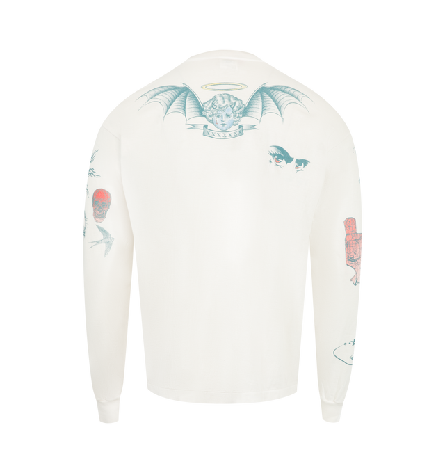 Image 2 of 4 - WHITE - SAINT MICHAEL DW Tattoo Tee featuring regular fit, crewneck, dropped shoulders, long sleeves, straight hem and graphic print. 100% cotton. 