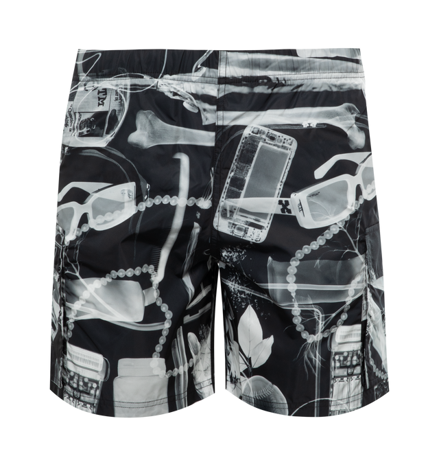 BLACK - OFF-WHITE X-Ray Cargo Sweatshorts featuring x-ray illustrations print, elasticated waistband, two side slit pockets, rear welt pocket, partial lining and pull-on style. 100% polyamide.
