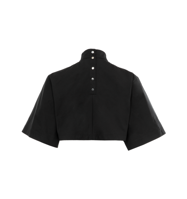 Image 2 of 3 - BLACK - ALAIA Highneck Top featuring cropped length, large sleeves, buttons closure back and made from cotton poplin. 100% cotton. Made in Italy. 