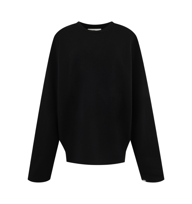 Image 1 of 2 - BLACK - Extreme Cashmere Women's N493 Paolo Sweater is crafted from a luxurious cashmere blend and features a relaxed boxy silhouette with a classic crew neckline, extra-long sleeves, ribbed trim, and rolled-edge hem detailing. This designer cashmere sweater combines exceptional softness with modern, effortless styling, making it a versatile everyday wardrobe essential. Main Material: 88% Cashmere, 10% Nylon, 2% Elastane. 