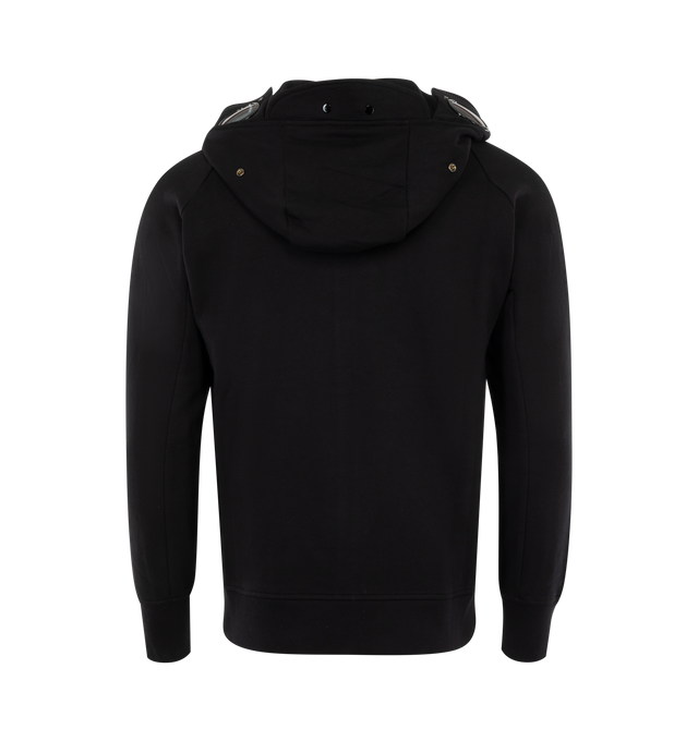 Image 2 of 3 - BLACK - C.P. COMPANY Goggle Zipped Hooded Sweatshirt featuring signature Goggles detail, high neck, front zip fastening, long sleeves, two side zip-fastening pockets, ribbed cuffs and hem and straight hem. 100% cotton. 