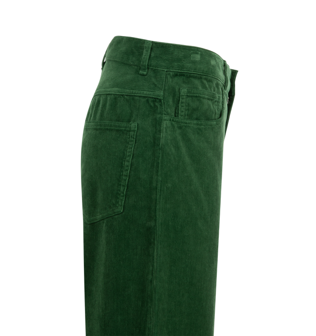 Image 3 of 3 - GREEN - AURALEE Pigment Dye Finx Corduroy Wide 5P Pant featuring 5 pocket style, button zip closure, corduroy, relaxed fit and belt loops. 100% cotton. 