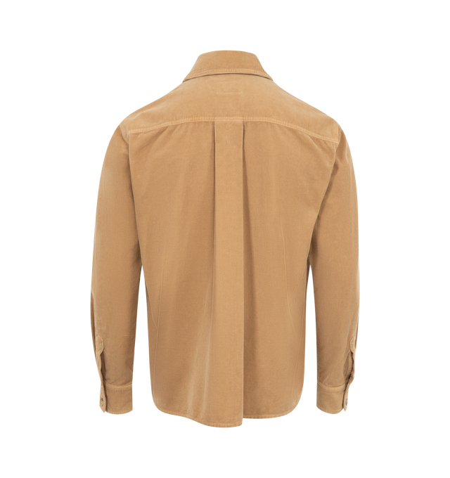 Image 2 of 2 - BROWN - SAINT LAURENT Overshirt in Corduroy featuring a pointed collar, front button closure, two patch pockets with buttoned flap at the chest, two-button cuffs and curved hem. 100% cotton.  