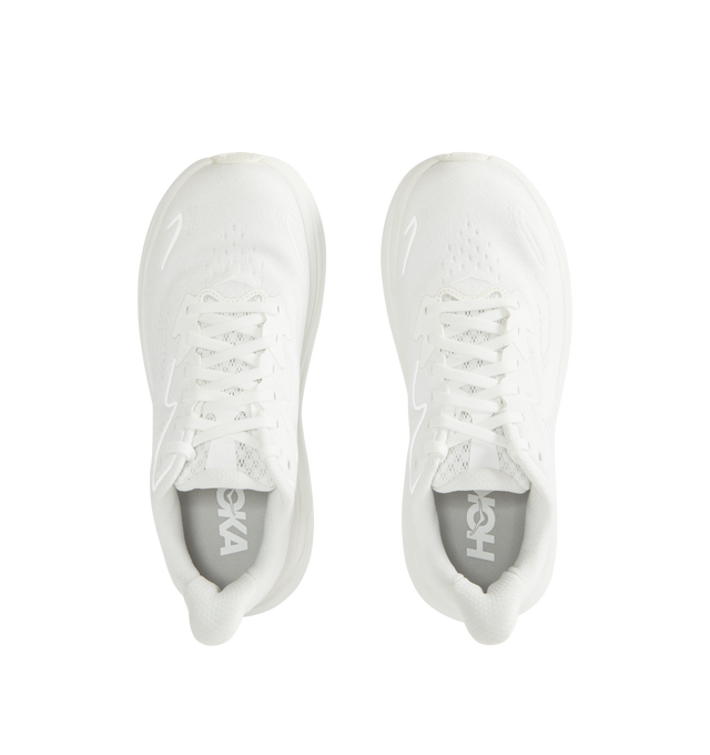 Image 5 of 5 - WHITE - HOKA Clifton 10 Sneaker featuring jacquard knit, reflective upper details, smooth MetaRocker, rearfoot-focused Active Foot Frame, CMEVA midsole, molded EVA sockliner and inherently durable abrasion rubber. 