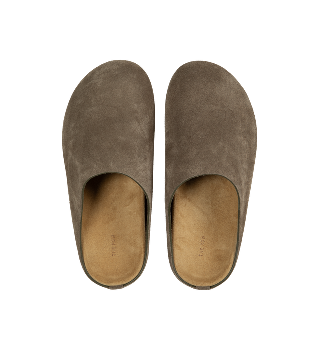 Image 4 of 4 - BROWN - The Row Slip-on clog with a sightly cushioned suede footbed, rounded toe and branded insole.  Upper: 100% Calfskin Leather; Sole: 100% Rubber. 