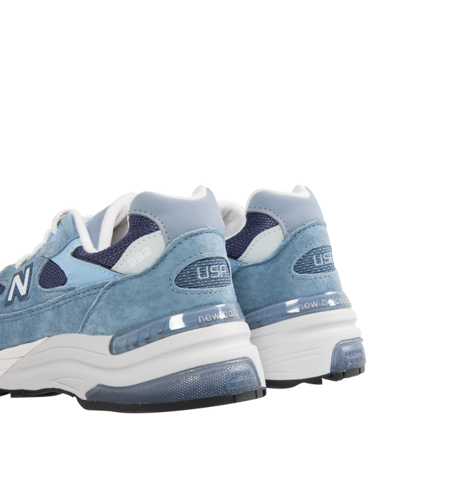 Image 3 of 5 - BLUE - NEW BALANCE 992 Sneaker featuring mesh upper, suede and synthetic overlays, ABZORB cushioning at heel and forefoot, combination ENCAP and C-CAP midsole, reflective accents designed to catch the light and NDurance rubber outsole. 
