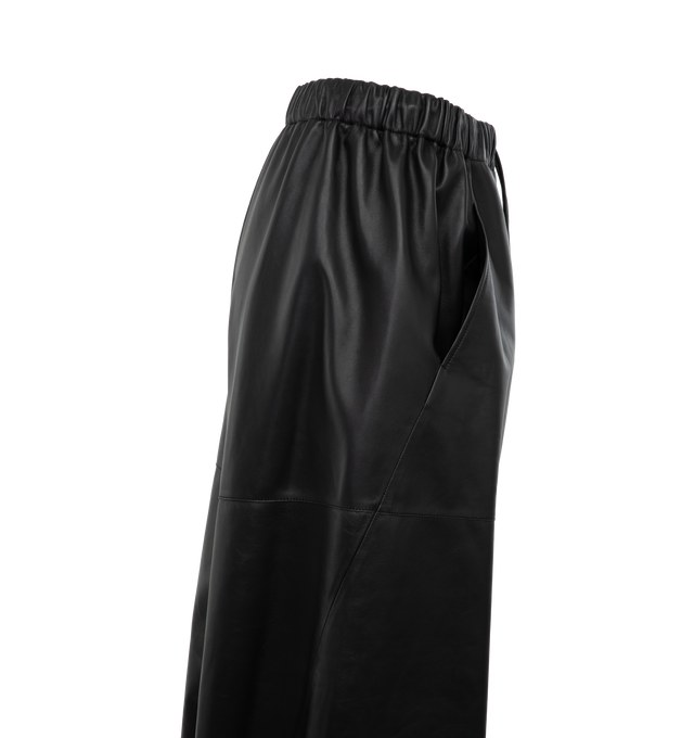 Image 3 of 3 - BLACK - LOEWE Cropped Trousers featuring relaxed fit, mid waist, wide leg, cropped length, elasticated waist, side pockets, half lined and Anagram embossed patch pocket placed at the back. Leather. Made in Spain. 
