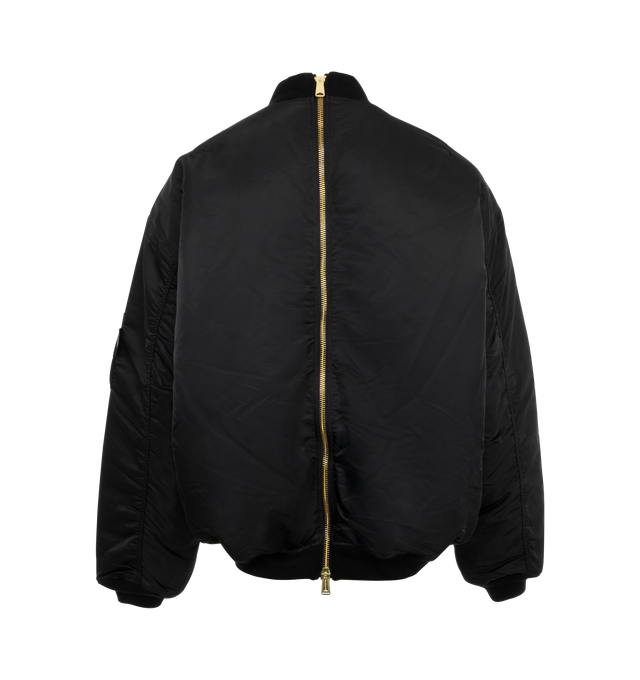 Image 3 of 4 - BLACK - VETEMENTS x Alpha Industries reversible bomber jacket crafted from twill weavefeaturing front two-way zip fastening, band collar, long sleeves, branded zip puller, sleeve zip pocket, two side welt pockets, ribbed cuffs and hem. Polyamide 100%. 