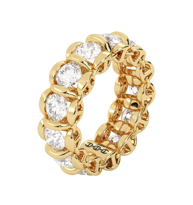 Image 2 of 3 - GOLD - HOORSENBUHS 4.5MM Infinite II Ring featuring Tri-Link motif with channel set diamonds and round brilliant Belgian cut G-VSI. Size 6.5. Hirshleifers offers a range of initial pieces from this collection in-store. For personal consultation and detailed information about jewelry, please contact our dedicated stylist team at personalshopping@hirshleifers.com. This item may be restricted for online purchase to international clients. For assistance purchasing this item please contact our ded 