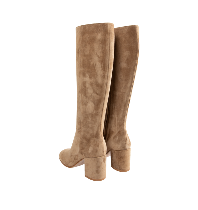 Image 3 of 4 - BROWN - GIANVITO ROSSI Joelle 70mm Suede Boots featuring knee-high, side zip fastening, round toe, branded leather insole and high block heel. 100% suede.  