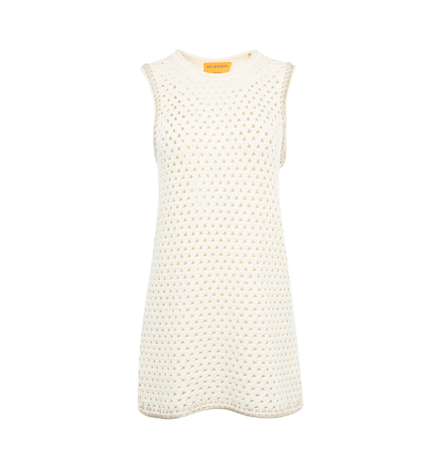 WHITE - GUEST IN RESIDENCE Mesh Tunic featuring contrast stitch edges, crew neckline, sleeveless, hem falls above the knee, shift silhouette and slipover style. Cotton/viscose.