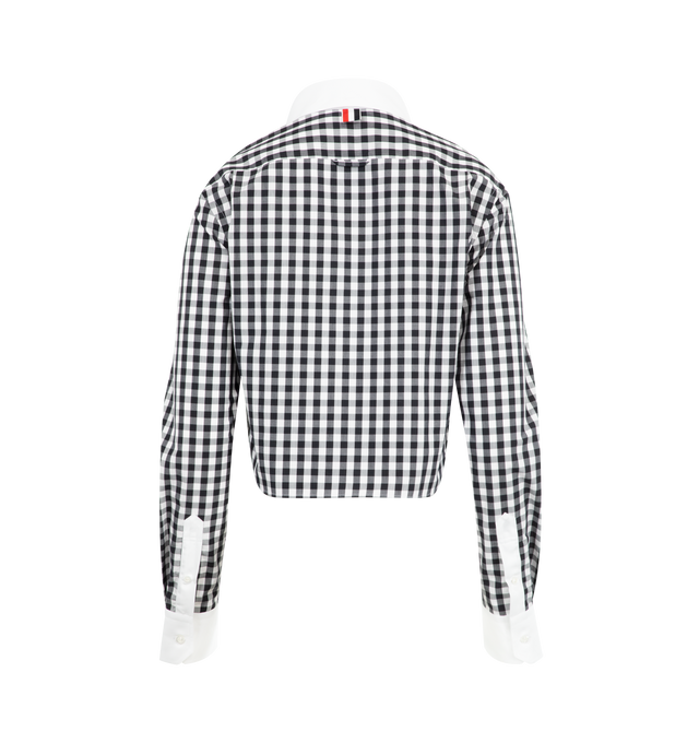Image 2 of 2 - BLACK - THOM BROWNE Gingham Peter-Pan Collar Shirt featuring gingham-check pattern, round Peter Pan collar, long sleeves, button fastening and cropped hem. 100% cotton.  