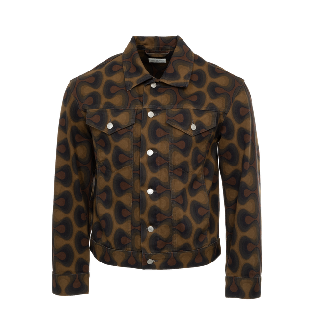 Image 1 of 3 - BROWN - DRIES VAN NOTEN Printed Jacket featuring classic collar, front button closure, adjustable button cuffs and hem and front flap pockets. 100% cotton. 