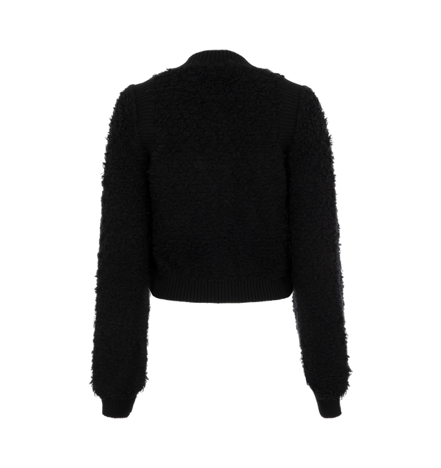 Image 2 of 2 - BLACK - Chloe Crew-neck short fitted cardigan in a textured tweed knit, featuring gold-toned ribbed buttons, patch pockets and ribbed trim. Outer shell: 38% Mohair wool, 34% Wool, 19% Polyamide, 5% Silk, 4% Cashmere wool, Ribbed hem: 90% Wool, 10% Cashmere wool. 