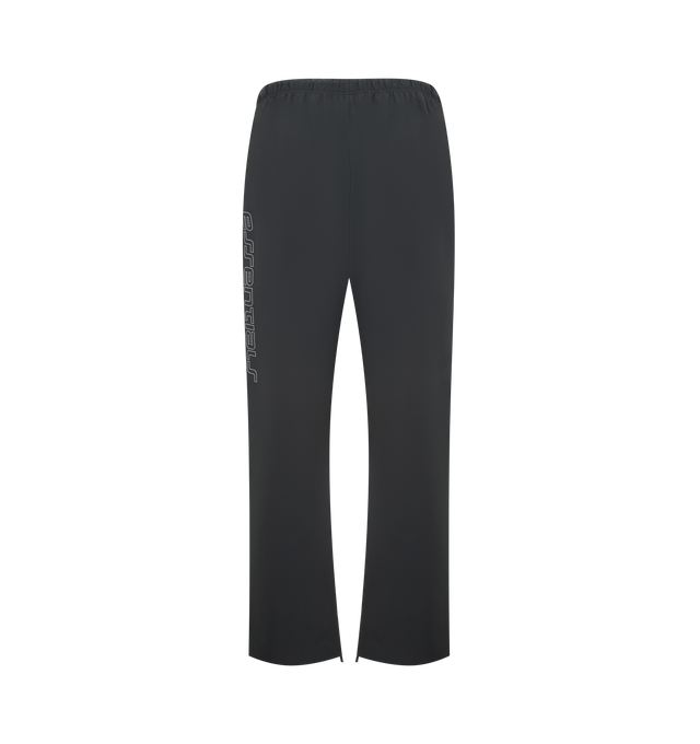 Image 2 of 3 - BLACK - FEAR OF GOD ESSENTIALS Tech Nylon Relaxed Track Pant featuring a tech nylon-spandex blend, pintuck relaxed-leg silhouette, metallic 3M-printed Essentials logo on leg, encased elastic waistband with elongated drawcords, side seam pockets and a Fear of God Essentials rubberized label stitched at the center front. 16% spandex, 84% nylon. 