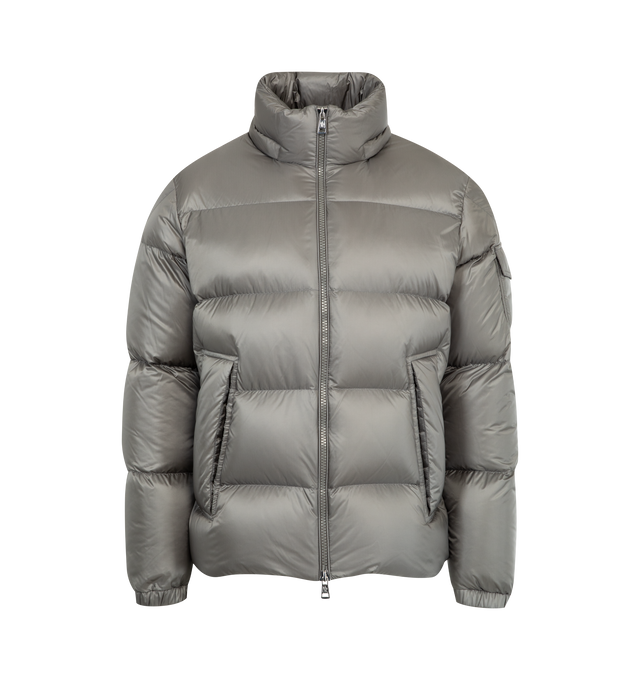 Image 4 of 4 - GREY - MONCLER Couyere Hooded Short Down Jacket featuring micro ripstop lining, down-filled, detachable and adjustable hood, zipper closure, zipped pockets, sleeve pocket with snap button closure, elastic cuffs and hem with drawstring fastening.  100% polyamide/nylon. Padding: 90% down, 10% feather. Made in Italy 