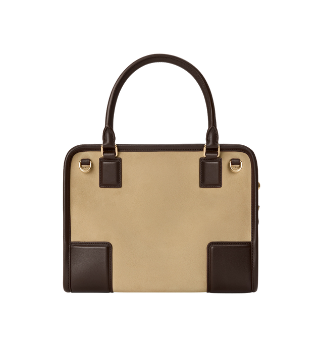 Image 9 of 17 - BROWN - LOEWE Small Amazona 180 Bag in suede featuring a relaxed silhouette anchored by a single toron top handle, designed to be carried open, while a concealed closure secures the main compartment, three carry options: short handle, removable shoulder strap and crossbody, zip closure with two leather zip pullers, two compartments, main compartment closed with magnetic closure, internal flat pocket, left side d-ring for customization, suede and nappa lambskin lining, embossed LOEWE and embo 