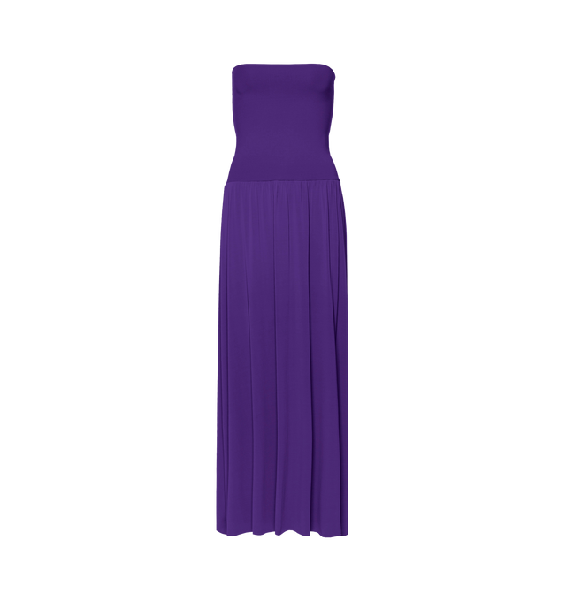 Image 1 of 4 - PURPLE - ERES Oda Long Dress featuring long bustier dress with a raw edge finishing at the top and bottom that gives you the styling option to wear it as a long skirt. Main: 94% Polyamid, 6% Spandex. Second: 84% Polyamid, 16% Spandex. Made in France. 