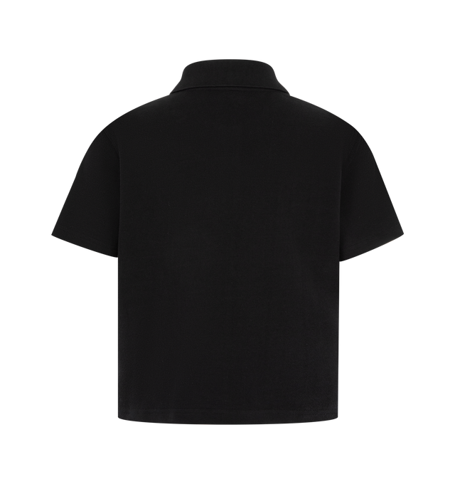 Image 2 of 2 - BLACK - SAINT LAURENT Cropped Polo Shirt featuring short-sleeves, a tonal logo embroidery at the chest, three-button placket and polo collar. 100% cotton. Made in France. 
