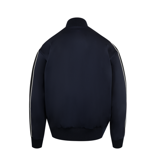 Image 2 of 3 - NAVY - Loewe Men's Tracksuit Jacket in lightweight technical jersey featuring herringbone tape on the sleeves and a mesh lining. Relaxed fit, regular length featuring high neck, rib knit collar, cuffs and hem, zip-front fastening, zipped welt pockets and LOEWE Anagram embroidery placed on the chest. Polyamide/Cotton. Made in Portugal. 