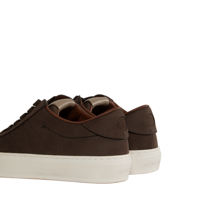 Image 3 of 5 - BROWN - MONCLER Monclub Low Top Sneakers featuring nubuck upper, leather insole, rubber sole and lace closure. Sole height 3 cm. 