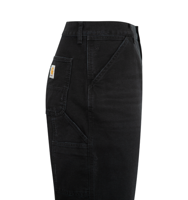 Image 3 of 3 - BLACK - CARHARTT WIP Single Knee Pant featuring relaxed straight fit, mid-rise, triple stitched, bartack stitching at vital stress points, tool pockets and hammer loop, square label and zip fly. 100% organic cotton 'Dearborn' Canvas, 12 oz. 