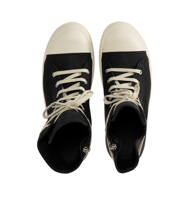 Image 5 of 5 - BLACK - RICK OWENS High-Top Sneakers featuring cap toe, lace-up closure, zip closure at inner side, metal eyelets, buffed calfskin lining and treaded thermoplastic rubber sole. Upper: calfskin. Sole: thermoplastic rubber. Made in Italy. 