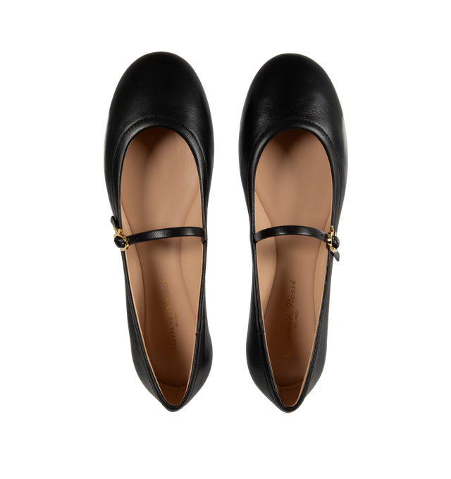 Image 4 of 4 - BLACK - GIANVITO ROSSI Carla flat ballerina crafted from precious leather featuring a round toe, rubber sole,  iconic Ribbon buckle (signature of the brand) front Mary Jane strap. Handmade in Italy. 100% NAPPA. Heel height: 0.2 inches. 