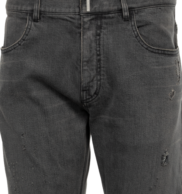 Image 3 of 3 - BLACK - GIVENCHY Straight-Leg Jeans featuring button, hook and zip fastening, two front pockets, two back pockets and one hidden pocket on back ad slight distressing. 97% cotton, 3% elastane.  