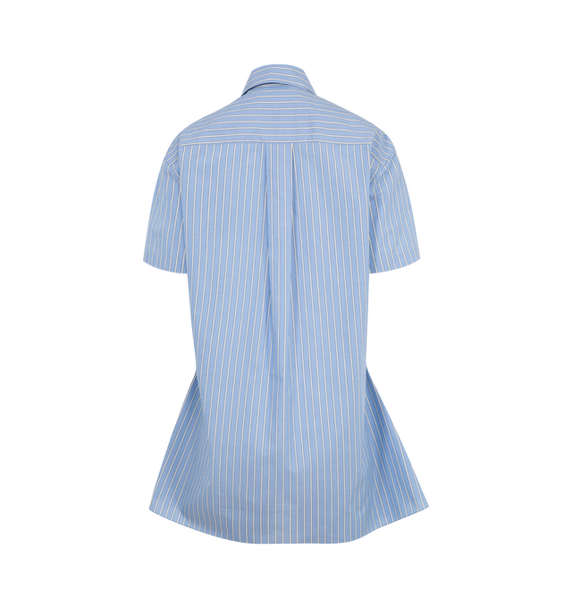 Image 2 of 2 - BLUE - Marni Stripe Godet Mini Dress has a spread collar with a button front closure, short sleeves, chest patch pockets, a soft silhouette, and a Godet hem. 100% cotton. Made in Italy.  