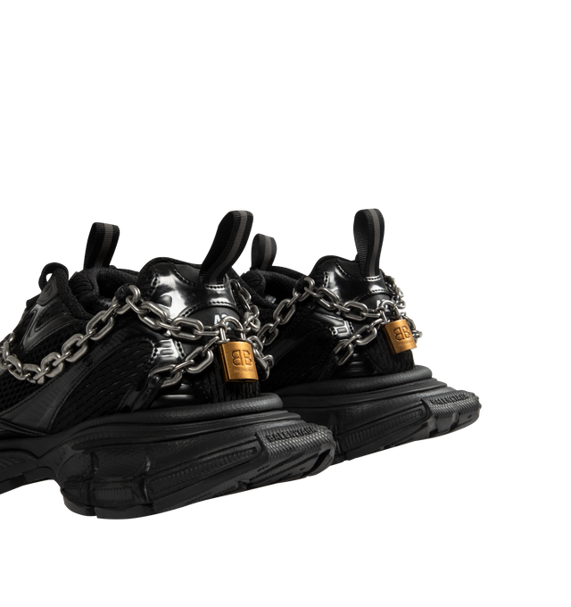 Image 3 of 5 - BLACK - BALENCIAGA 3XL Chain Sneaker featuring worn-out effect, Balenciaga logo at the edge of the toe and at back, embossed size on the upper and at the back of the heel, 3XL rubber branding on the tongue and chain links throughout. Upper: polyurethane, polyester. Sole: rubber, EVA. Insole: foam. 