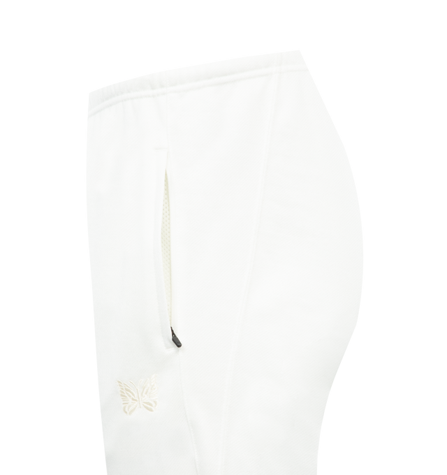 Image 4 of 4 - WHITE - NEEDLES Zipped Sweat Pant featuring 2 zip side pockets, embroidered branding, elastic waist and zip ankle. 100% polyester. Made in Japan. 