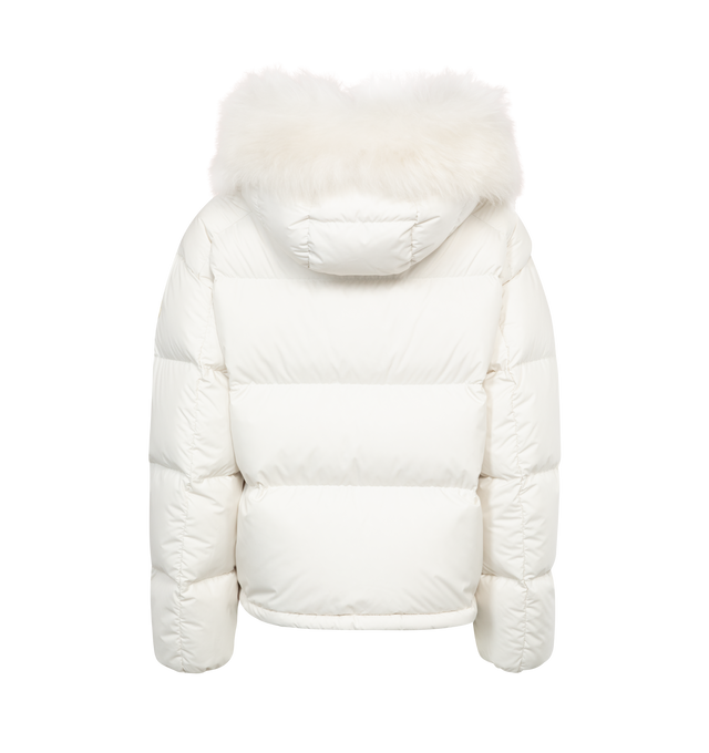 Image 2 of 3 - WHITE - MONCLER MINO SHORT DOWN JACKET featuring nylon lger brillant lining, down-filled, adjustable hood, detachable cashmere collar, zip closure, zipped welt pockets and hem with drawstring fastening. 100% Polyester. Padding: 90% down, 10% feather. Fur: GOAT. 
