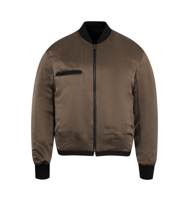 Image 4 of 4 - BLACK - THE ROW Fenn Jacket featuring reversible bomber jacket in structured wool gabardine and fluid cupro with ribbed collar and cuffs, side welt pockets and front zipper closure. 100% wool. Fully lined in silk. Made in Italy. 