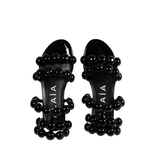 Image 4 of 4 - BLACK - ALAIA Flat Sphere Sandals featuring straps adorned with leather covered half-spheres and buckle closure. 100% lambskin. 