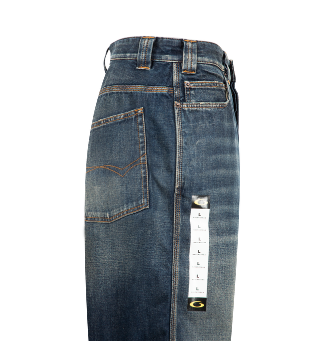 Image 4 of 4 - BLUE - BALENCIAGA Denim Shorts featuring cotton denim, mid-waist, button zip fly, belt loops, 5 pockets and Balenciaga Jeans jacron at back. 100% cotton. Made in Italy. 
