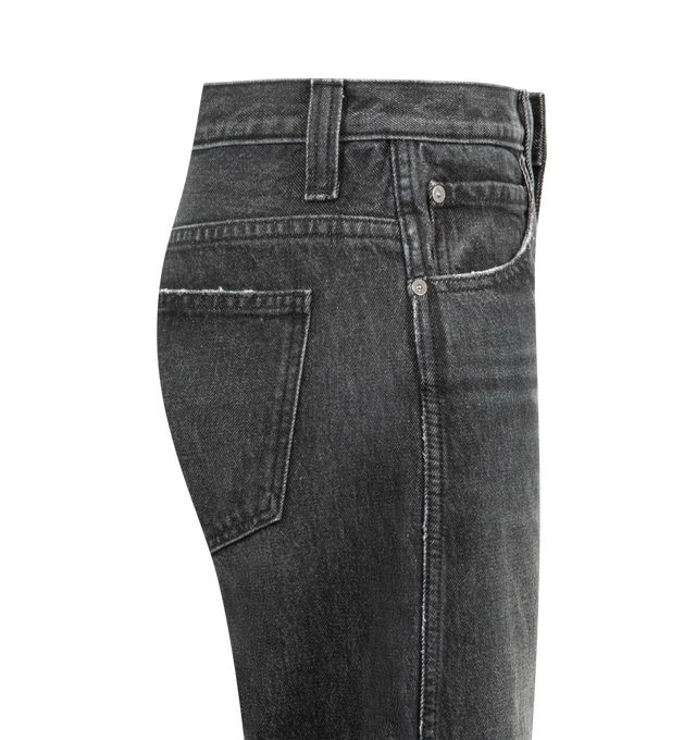 Image 3 of 3 - GREY - KHAITE Karo Jean featuring a cuffed, low-rise style inspired by mid-century men's workwear, sits low on the hip, curved seams that create a bowed silhouette and an embossed button of antiqued nickel. 100% cotton. 