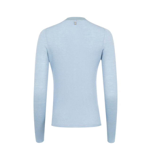 Image 2 of 2 - BLUE - Chlo Ribbed long-sleeve henley T-shirt featuring front button placket, signature Triomphe motif and crew neck.  Made in Italy. Wool 100%. 