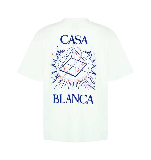 Image 2 of 2 - BLUE - Casablanca Men's Celestial Pyramid Flock Printed Classic T-Shirt is crafted from premium organic cotton and features a relaxed silhouette with a classic crew neckline and seasonal Celestial Pyramid flock-printed artwork for a soft, textured finish. This designer graphic T-shirt combines exceptional everyday comfort with Casablanca's signature luxury sportswear aesthetic, creating a refined statement piece inspired by the house's iconic pyramid motif. Main Material: 100% Organic Cotton. 