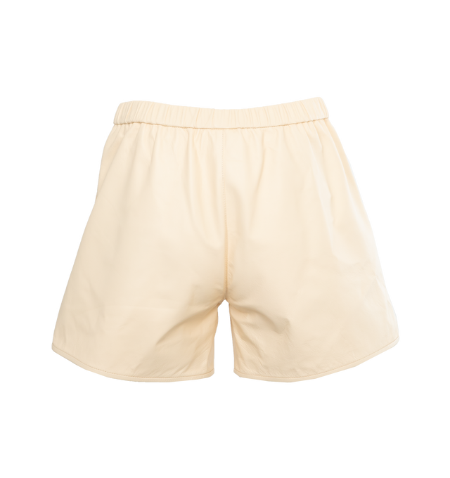 Image 2 of 4 - WHITE - ARMARIUM Theo Nappa Leather Boxer Shorts featuring high rise, elastic waist, faux zipper fly, side slip pockets, relaxed legs and pull-on style. 100% calf leather. Made in Italy. 