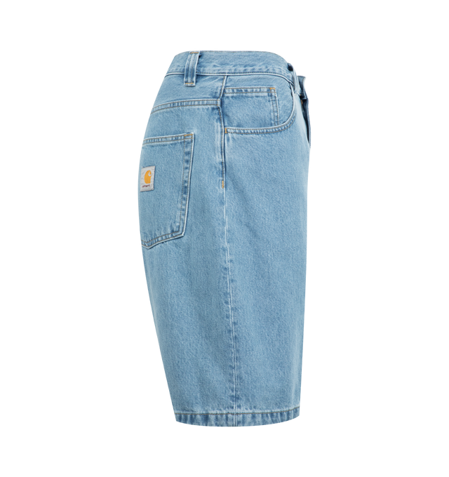 Image 3 of 3 - BLUE - CARHARTT WIP Brandon Short featuring heavyweight cotton denim in a loose fit with a low crotch, a back yoke, detailed with bartack stitching at vital stress points and a woven Square Label completes the design. 100% cotton.  