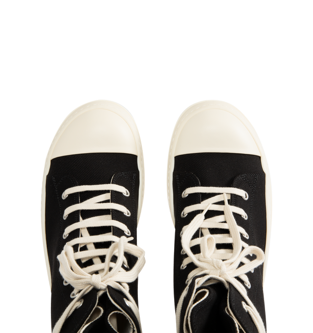 Image 5 of 5 - BLACK - DRKSHDW Vintage Sneaks Sneakers featuring high-top 13 oz GOTS-certified organic cotton, overdyed, faux-leather cap toe, lace-up closure, eyelets at sides, zip closure at inner side, twill lining and treaded rubber sole. Upper: textile. Sole: rubber. Made in Italy. 
