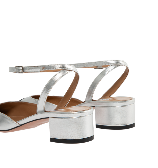 Image 3 of 4 - SILVER - Aquazurra French Flirt Leather Pumps have slingback straps with buckle fastenings and 1.5" block heels. 100% leather.  Made in Italy. 