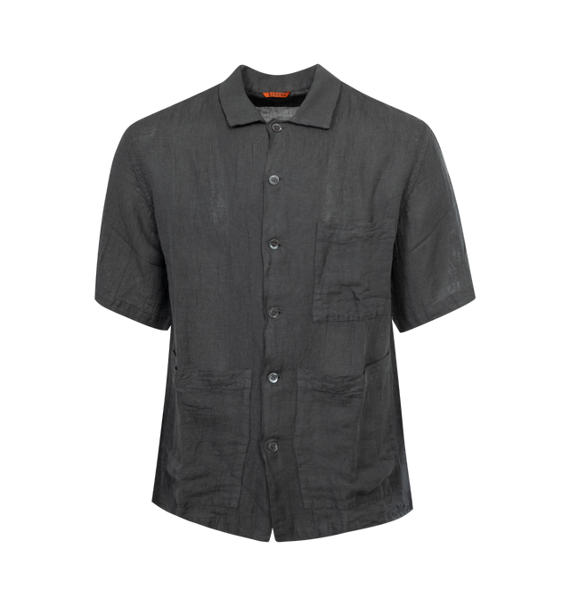 Image 1 of 2 - GREY - BARENA VENEZIA Barber vintage retro overshirt in an oversize fit, regular length with short sleeves and 3 patch pockets crafted from pure 100% cotton popeline. 