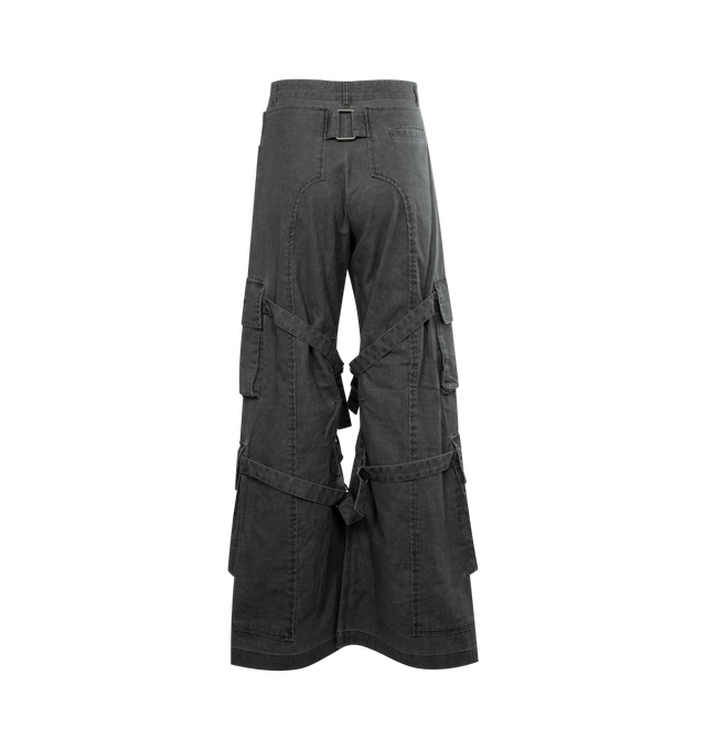 Image 2 of 3 - BLACK - ACNE STUDIOS Cargo Pant featuring regular fit, mid waist, straight leg, long length, coated slubbed texture, cargo pockets and adjustable strap details. 100% cotton. 