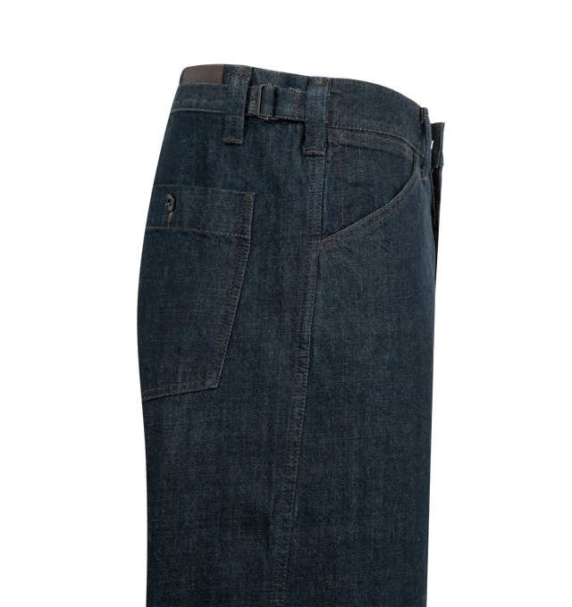 Image 3 of 3 - NAVY - LEMAIRE Maxi Workwear Pant featuring oversized fit, belt loops, closure with hooks and hidden buttons and ticket pocket. 100% cotton. 