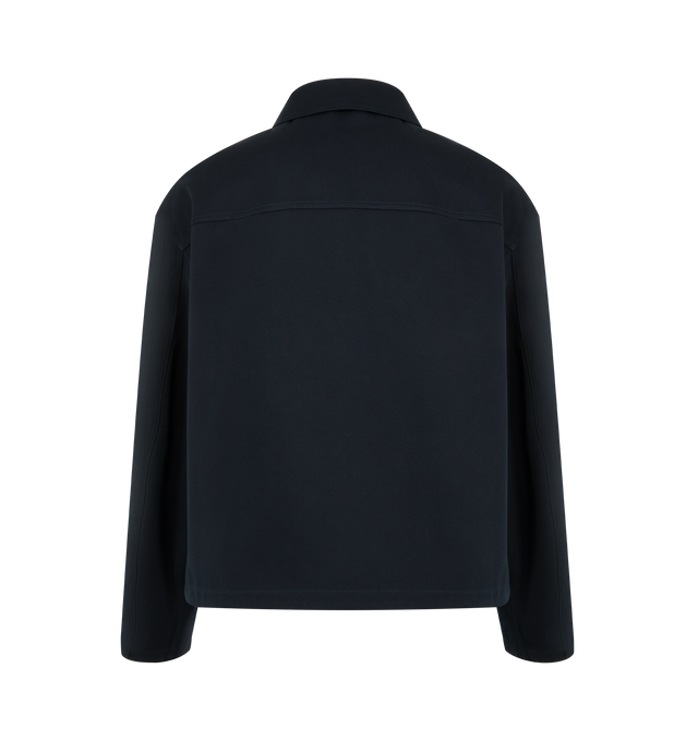 Image 2 of 3 - NAVY - Loewe Zip-Up Jacket is crafted in medium-weight cotton twill. Featuring a regular fit, regular length, classic collar, zip front fastening, hem with drawstring, chest patch pockets, and double L embroidery placed on the chest. Main Material: Cotton. Made in Italy. 