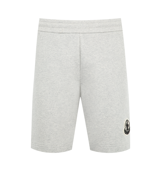 Image 1 of 1 - GREY - Moncler Mens Jersey Shorts are crafted from cotton jersey. Features an elasticized waistband, two side inset pockets, rear patch pocket, and signature logo patch. Main Material: Cotton. Made in Italy. 